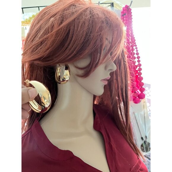 Big gold hoops vintage style earring chunky geometric gold earring , - Picture 2 of 8